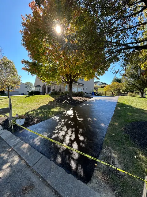 Sealcoated driveway under a fall maple tree