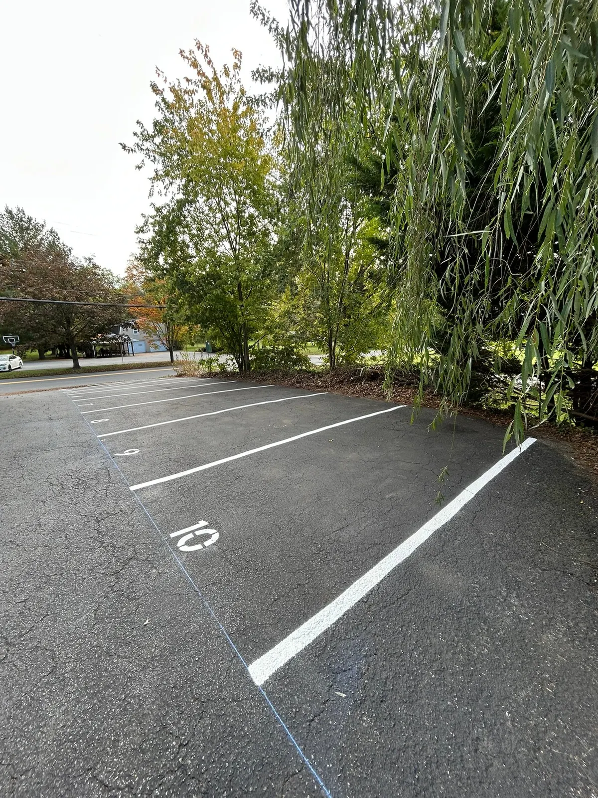 Numbered parking stall freshly painted in white