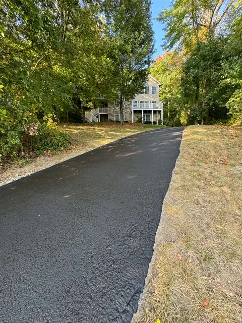 Private lane with fresh asphalt through the trees